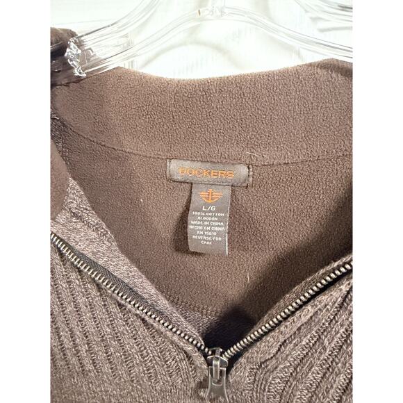 Dockers Men’s 3/4 Zipper Sweater 100% Cotton Knit Long Sleeves Brown Size L - Picture 2 of 3